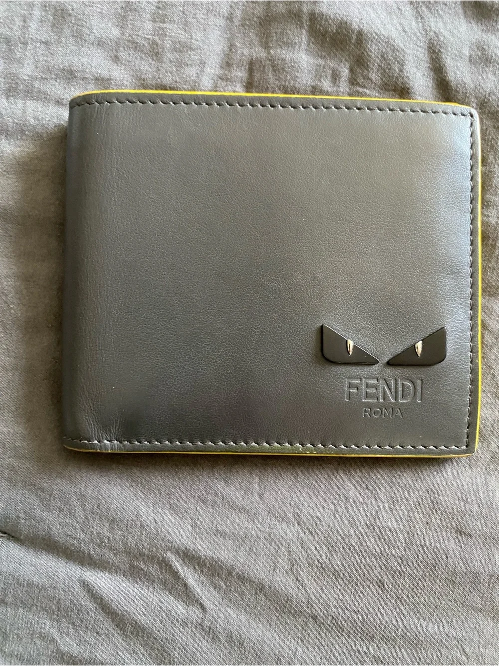 Fendi Gray Leather Men’s Monster Bi-Fold Wallet